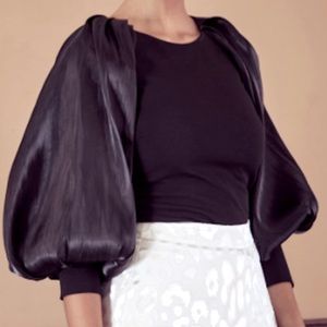Do+BE Blouse Black Moda Balloon Sleeve Top Shirt M New